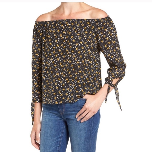 Madewell Floral Off the Shoulder Silk Blouse - Picture 1 of 8